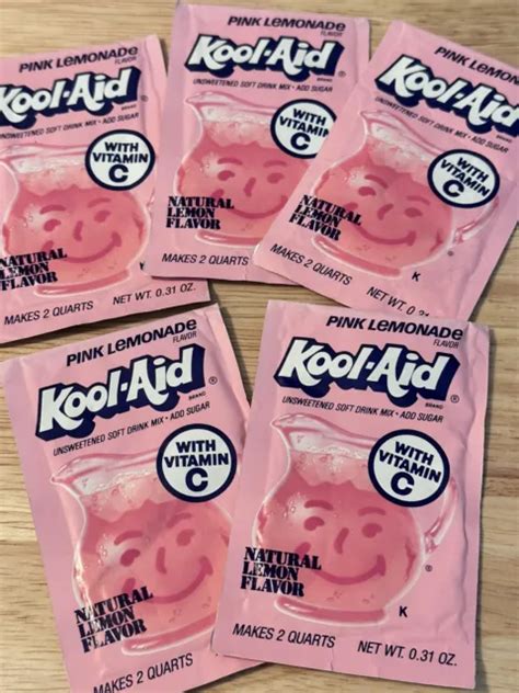 5 Vintage Rare 80s Kool Aid Drink Mix Packet Pink Lemonade Flavor