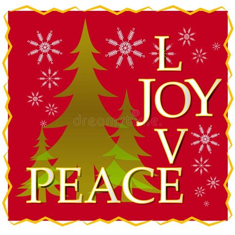 Love Joy Peace Christmas Card With Tree And Snow 2 Stock Illustration