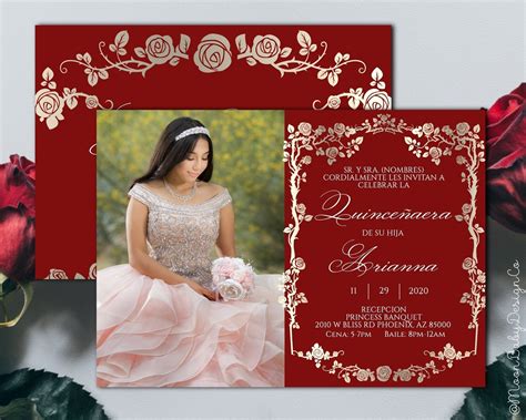 Red Quinceanera Invitation With Photo Quinceanera Invitation Etsy Photo Quinceanera