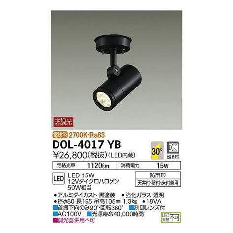 大光電機 LED屋外スポットライト DOL4017YB 非調光型 工事必要 Y DOL 4017YB プリズマヤフー店 通販