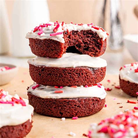 Red Velvet Cake Donuts With Cream Cheese Icing Broken Oven Baking