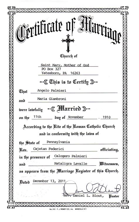 Marriage Certificate From Saint Mary Mother Of God Church Genealogy