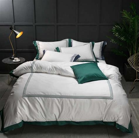 Mayfair White/Emerald Green 1000 Thread Count Egyptian ...