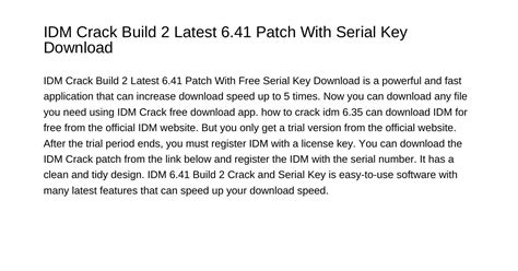 Idm Crack Build 2 Latest 641 Patch With Serial Key Downloadrijzfpdf