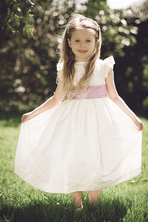 Beautiful Cream Flower Girl Dress With Pale Pink Sash