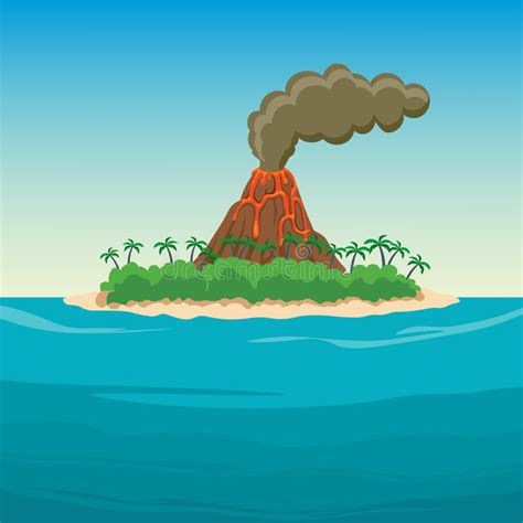 Tropical Island In Ocean With Palm Trees And Volcano Clip