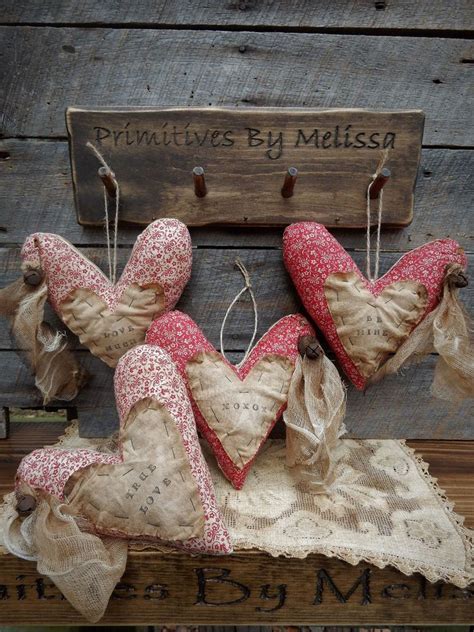 Folk Art Primitive Valentine Heart Cupboard Pillow Ornaments Ornies