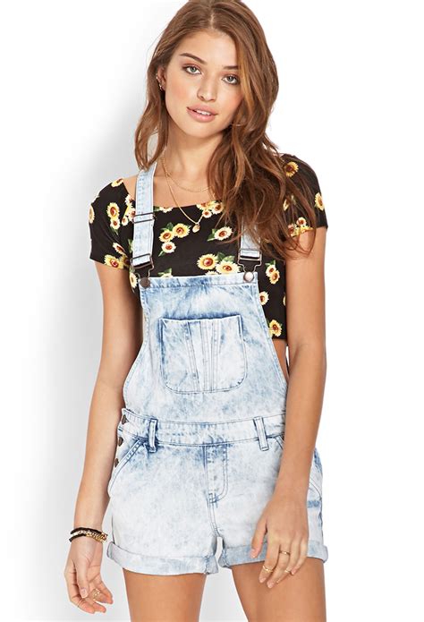 Lyst Forever 21 Mineral Wash Overall Shorts Youve Been Added To The