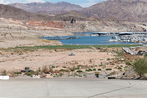 View Of Receding Water Levels From Dry Boat Launch Ramp At Lake Mead
