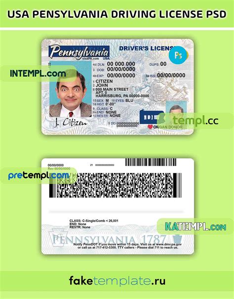 Usa Pensylvania Driving License Psd Download Template By Intempl