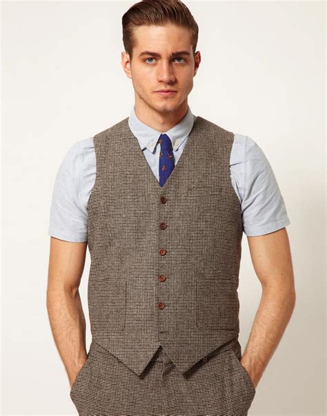 The men's sweatsuits of today allow men to relax in comfort, while still looking neatly dressed. ASOS Suit Waistcoat In Houndstooth in Brown for Men - Lyst