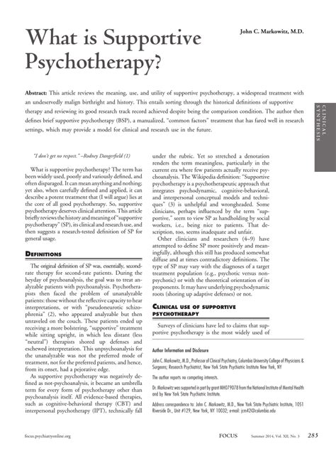 Pdf What Is Supportive Psychotherapy