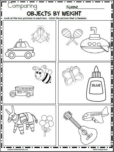 Light And Heavy Objects Worksheets For Kindergarten