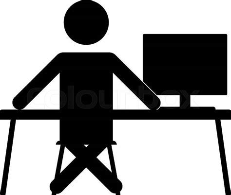 Businessman Sitting On Chair At Table And Working On Computer Vector