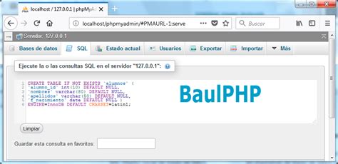Cómo crear una tabla en MySQL con PHP BaulPHP