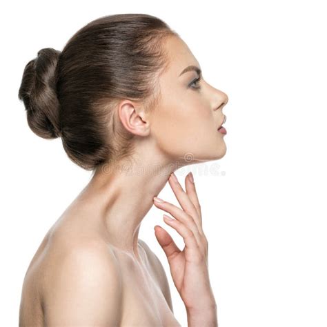 Beautiful Woman Cares For The Skin Neck Stock Image Image Of Female