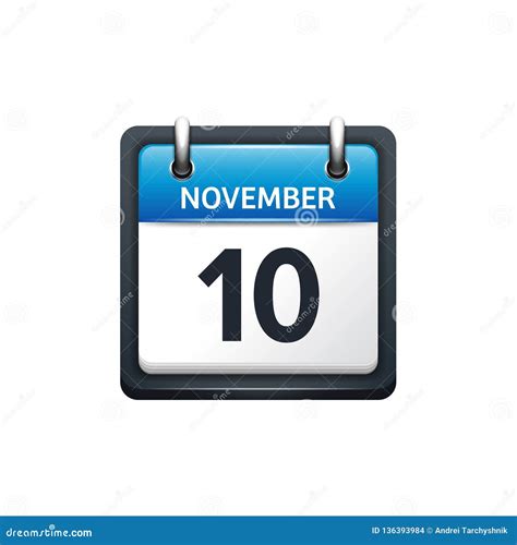 November 10 Calendar Iconvector Illustrationflat Stylemonth And