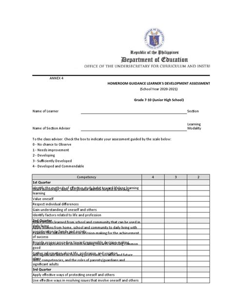 Homeroom Guidance Learners Development Assessment Jhs 2 Pdf