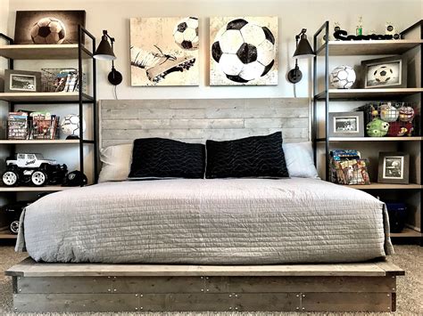 Industrial Style Boy Soccer Themed Bedroom Diy Handmade Wood Bed