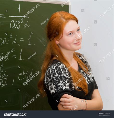 Tired Happy Red Haired Girl In Math Class Carried Out The Task Teacher
