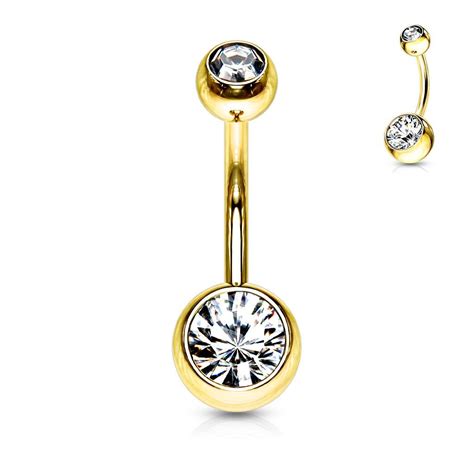 Double Press Fit Gemmed Yellow Gold Ip Belly Button Rings In 2022 Belly Button Rings Gold