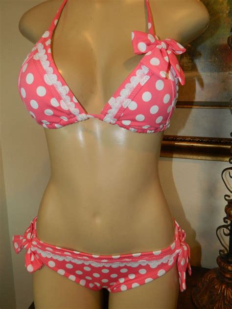 Betsey Johnson Polka Dot Bikini With Lace And Bow Cute Swimsuits