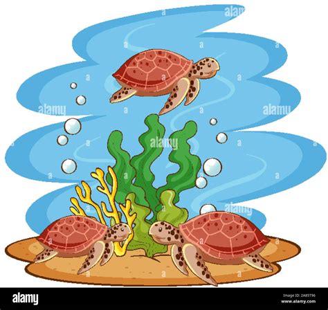 Sea Turtles Swimming In The Ocean Illustration Stock Vector Image And Art