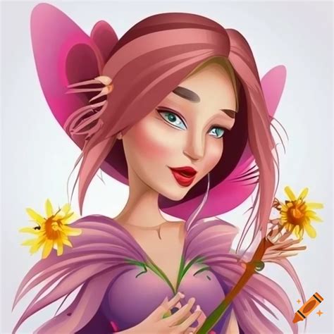 Cartoon Fairy Lady Sitting On A Flower