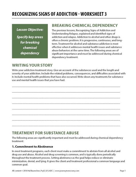 Recognizing Signs Of Addiction Worksheet 3 Cod