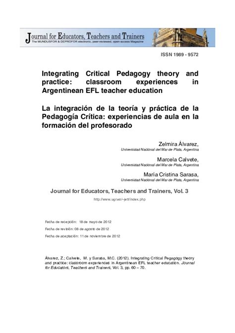 Pdf Integrating Critical Pedagogy Theory And Practice Classroom