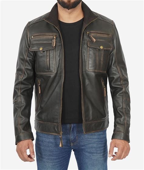Mens Distressed Brown Leather Jacket Motorcycle Style