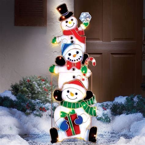 Christmas Holiday Lighted Stacked Colorful Snowmen Garden Yard Decor 34