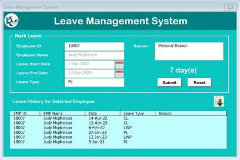 Leave Management System In Excel Pk An Excel Expert