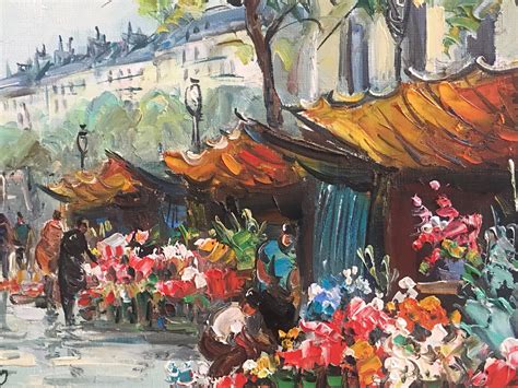 Vintage French Oil Painting Paris Market Street Scene Original Etsy