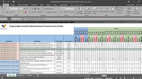 Cronograma Plan De Mantenimiento Preventivo En Excel V 2 Por Fechas