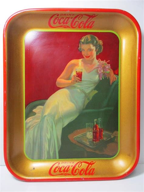 Vintage Drink Coca Cola Woman In White Gown Serving Tray Vgc