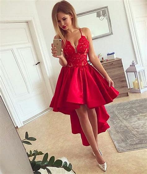 High Low Red Homecoming Dresses 2020lace Short Prom Dresses 2020