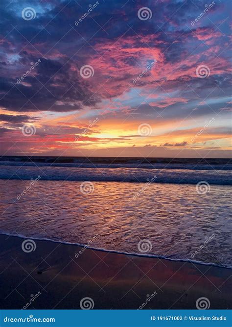 Light Purple Sunset Beach Paradise White Sandy Dramatic Ocean Blue Sky