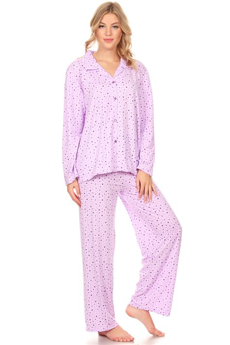 z2151 womens sleepwear pajamas woman long sleeve button down set purple xl