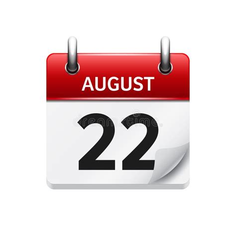 August 22 Vector Flat Daily Calendar Icon Date And Time Day Month