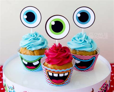Monster Bash Baby Shower Cupcakes With Eye Toppers Blue Birthday