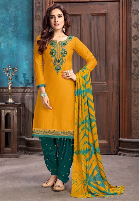 Green Color Shaded Cotton Satin Punjabi Dress Artofit