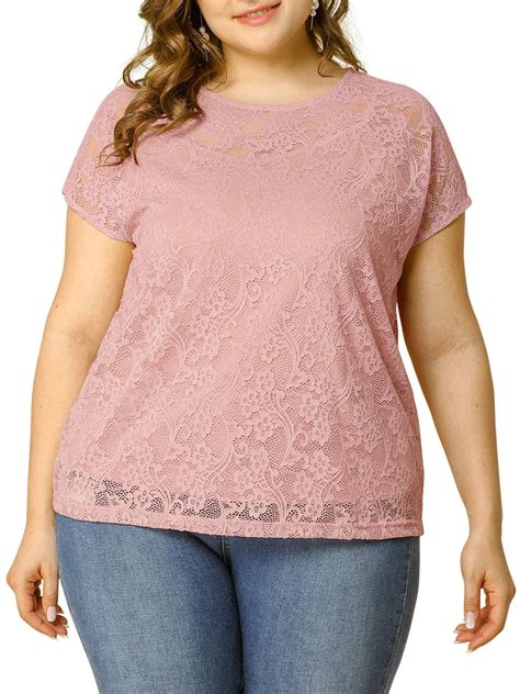 Women S Plus Size Lace Ruffle Sleeve Short Sleeve Top With Cami Walmart