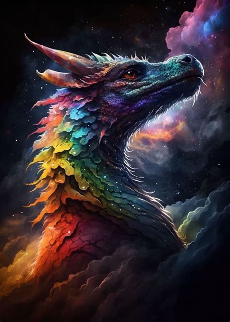 Cloudy Rainbow Dragon Poster By Mcmtdesigns Displate