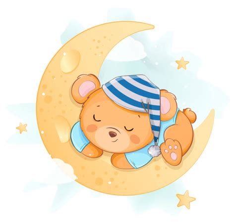 520 The Teddy Bear Cartoon Sleep On The Moon Illustrations Royalty