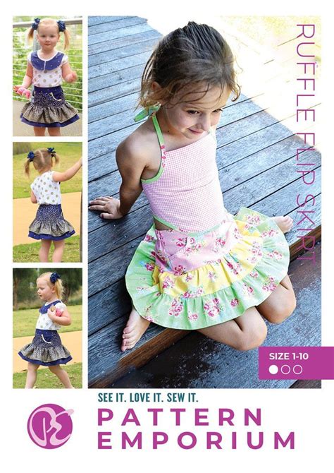 Girls Ruffle Flip Skirt Sewing Pattern Pattern Emporium Girls Pdf Sewing Patterns Skirt