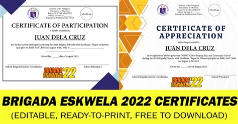 Brigada Eskwela 2022 Certificates Volunteers And Donors Free To