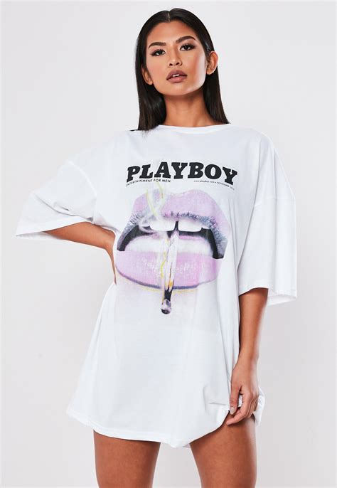robe-t-shirt-blanche-à-imprimé-lèvres-playboy-x-missguided-missguided