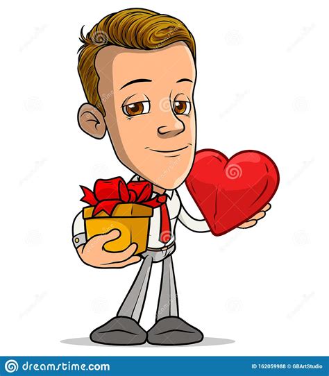 Cartoon Boy Character With Red Heart And Tbox Stock Vector