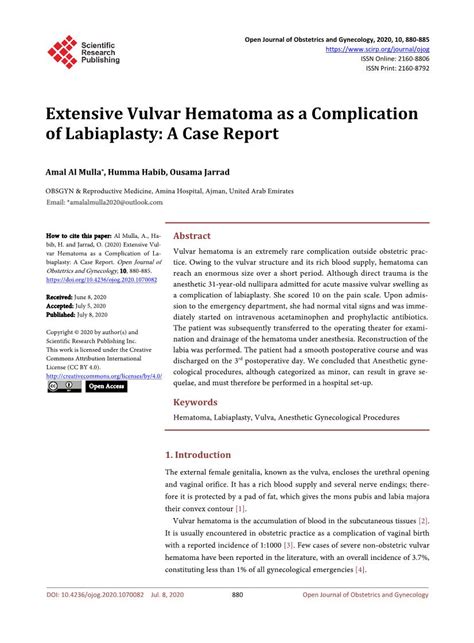 Extensive Vulvar Hematoma As A Complication Of Labiaplasty A Case